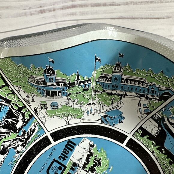 70s Vtg Walt Disney World Scalloped Fluted souvenir Glass Ashtray Candy 7" Dish - Picture 7 of 11